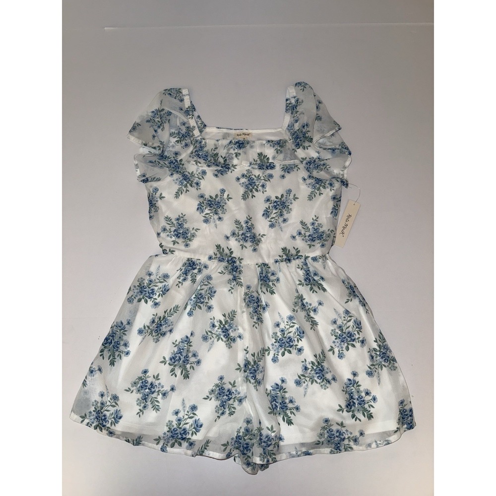 Kate Mack Girls Dress 10 White Blue Floral Ruffle Lined Cottage Coquette Kid NWT